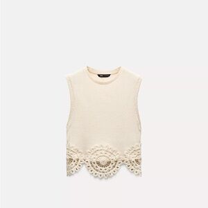 Cream Sleeveless Top with Lace Hem